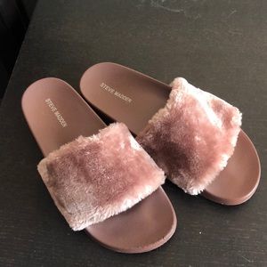 Steve Madden fur slides